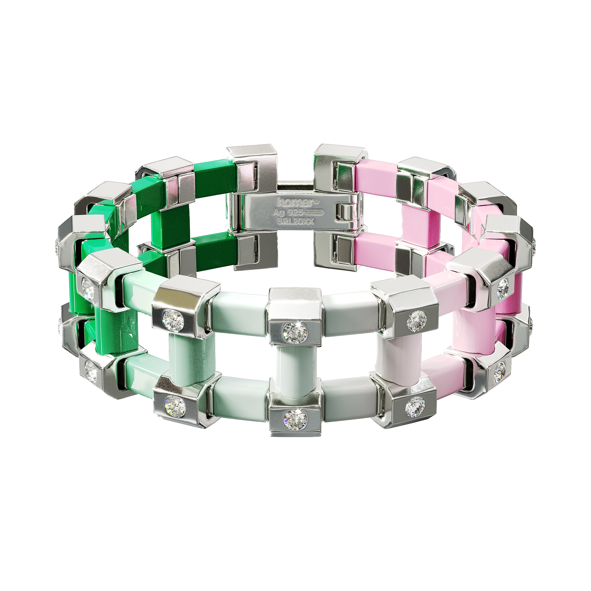 A detail of Sodium Bracelet XL in Retba Pink Gradient